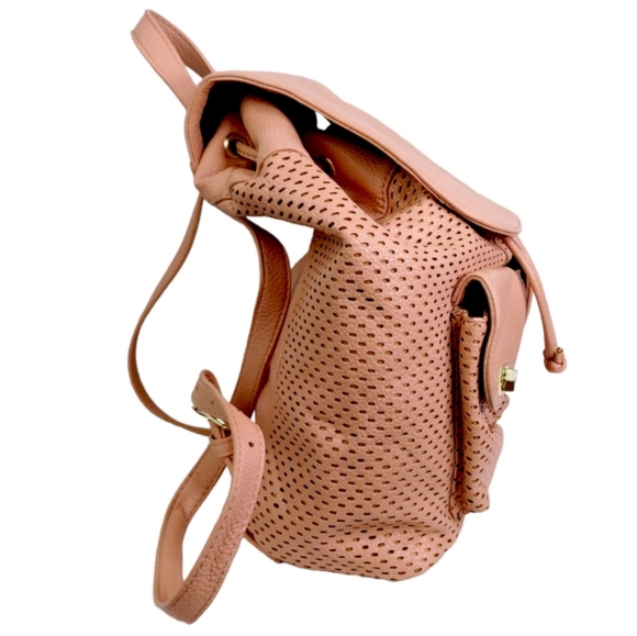 Steve Madden Blush Pink Vegan Leather Drawstring Foldover Backpack Purse Bag - Picture 5 of 12